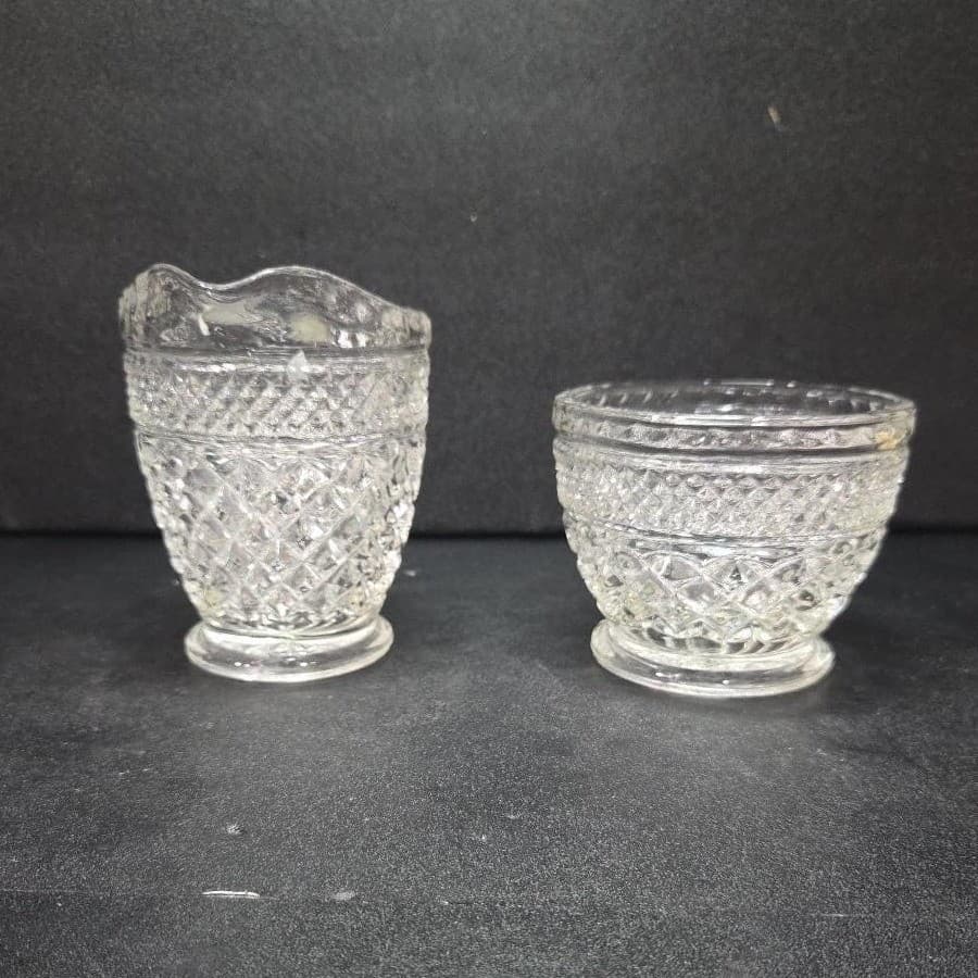 Anchor Hocking Wexford Creamer & Sugar Bowl, Vintage Clear Press Glass Tableware - Thumbnail 3