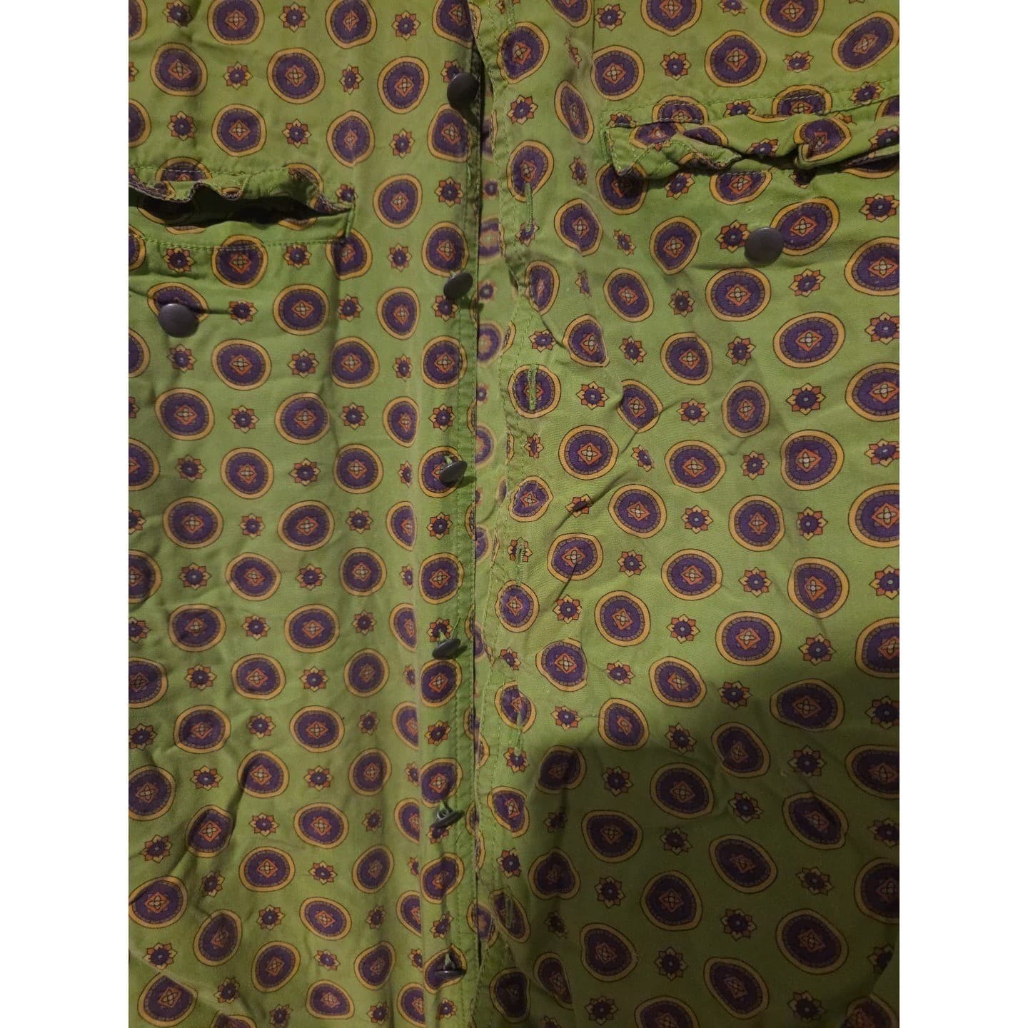 Lizwear Petite Green Medallion Print Button Down, Woman's Small Shirt, Boho Top - Thumbnail 6