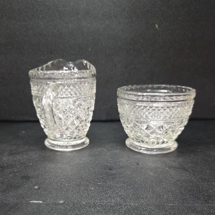 Anchor Hocking Wexford Creamer & Sugar Bowl, Vintage Clear Press Glass Tableware - Thumbnail 5