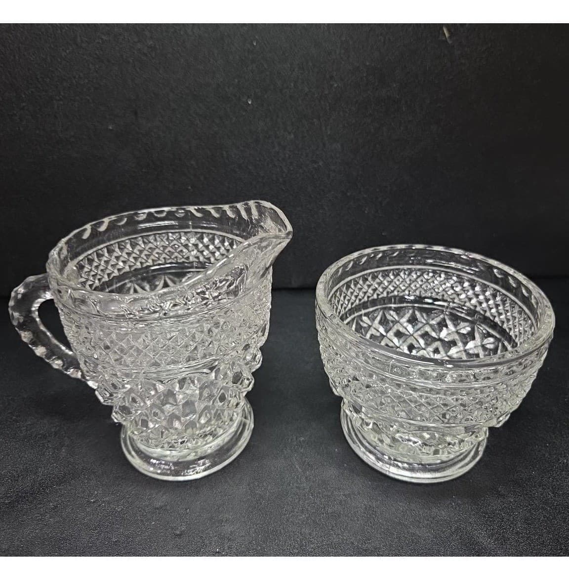 Anchor Hocking Wexford Creamer & Sugar Bowl, Vintage Clear Press Glass Tableware - Thumbnail 6