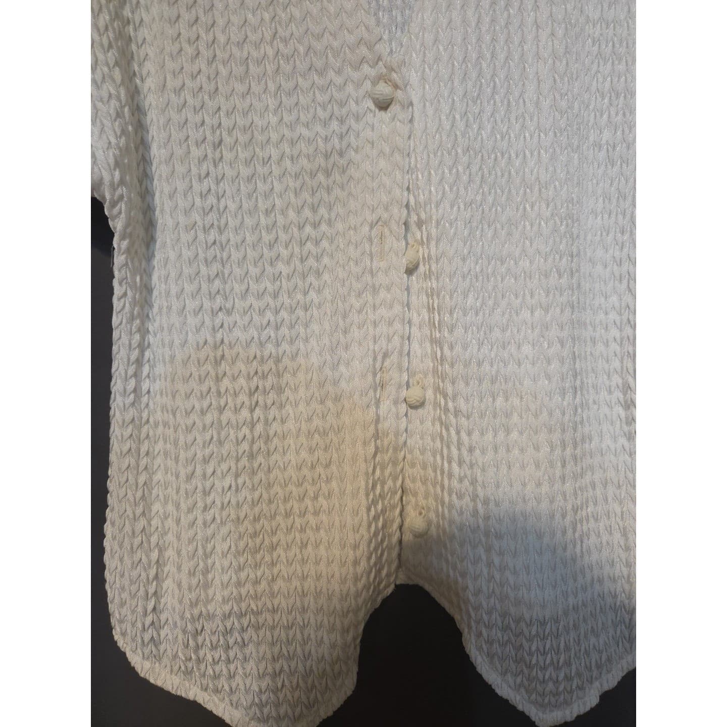 Lauren Lee White Textured Short Sleeve Button Front Top, Women's Small 53023 - Thumbnail 7