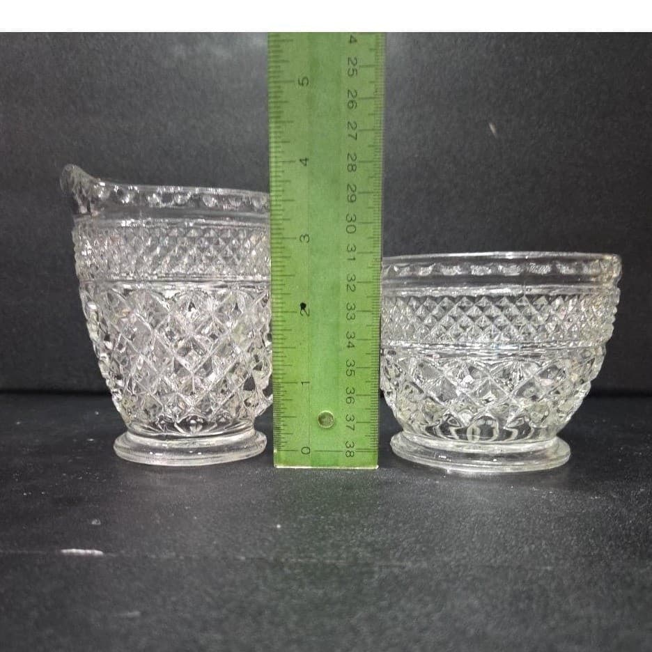 Anchor Hocking Wexford Creamer & Sugar Bowl, Vintage Clear Press Glass Tableware - Thumbnail 9