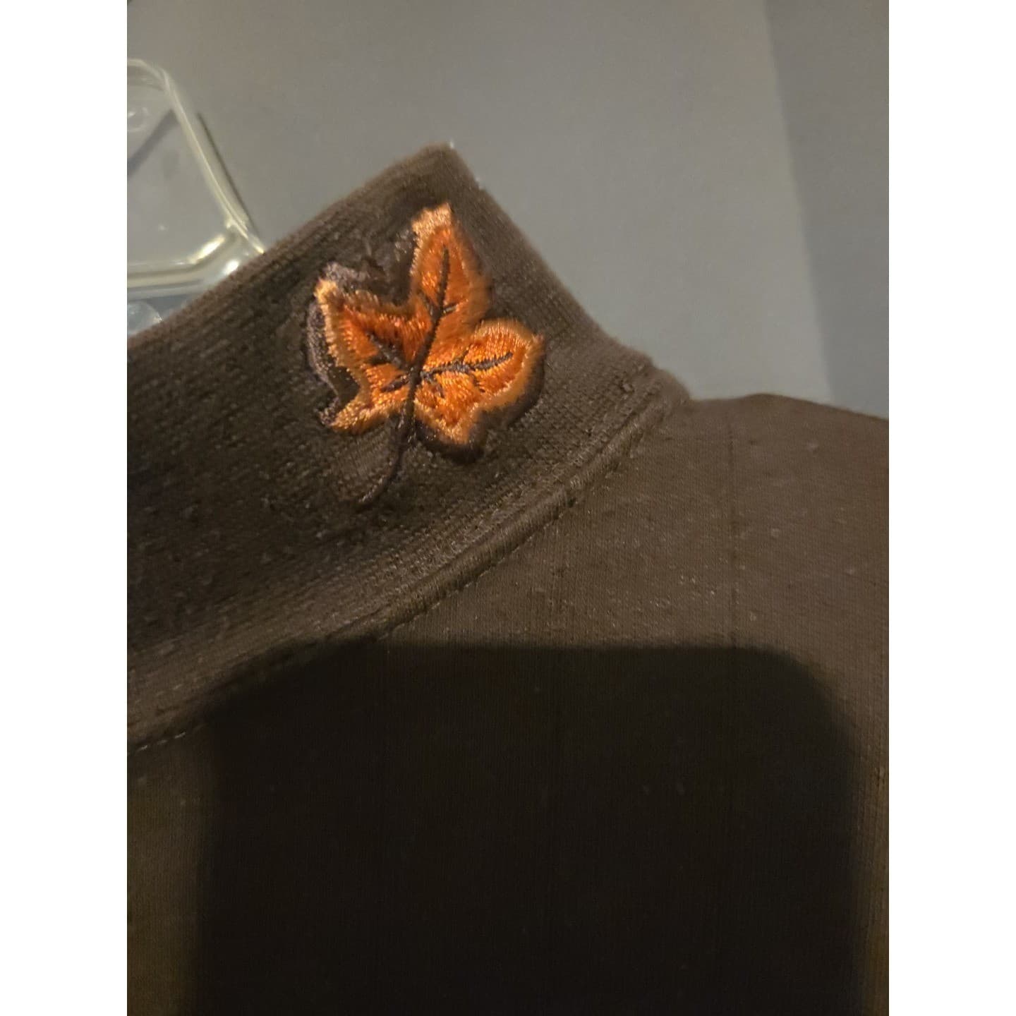 Allison Daley Mock Neck Brown Long Sleeve Top, Women's Small, Embroidered Leaf - Thumbnail 6