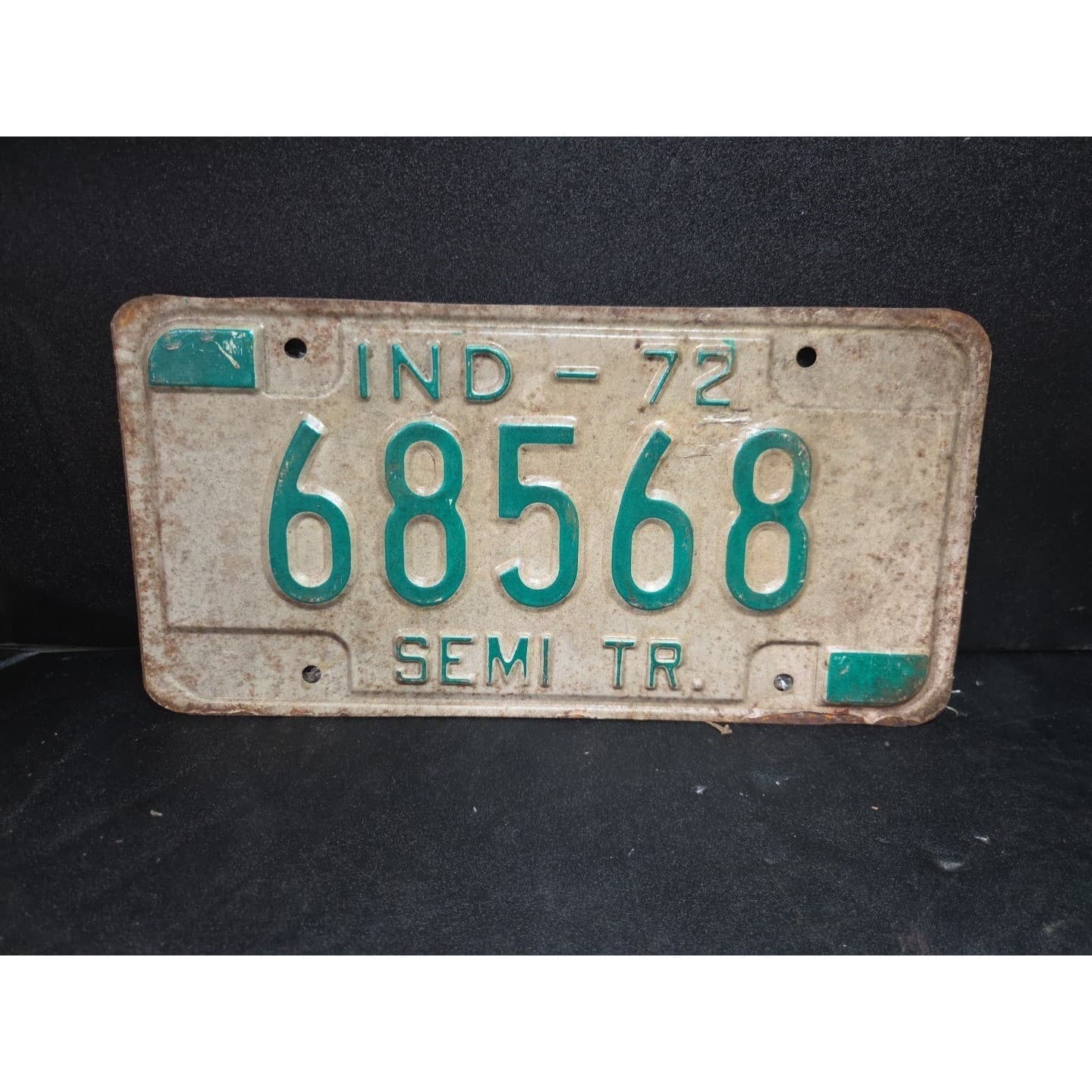 Indiana Semi Trailer License Plate 68568, Vintage Green White IND 72