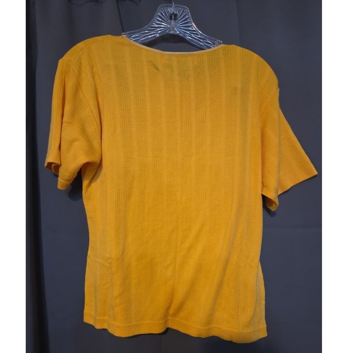 Basic Requirements Mustard Yellow Ribbed Short Sleeve Top, Women's Crew Neck - Thumbnail 4