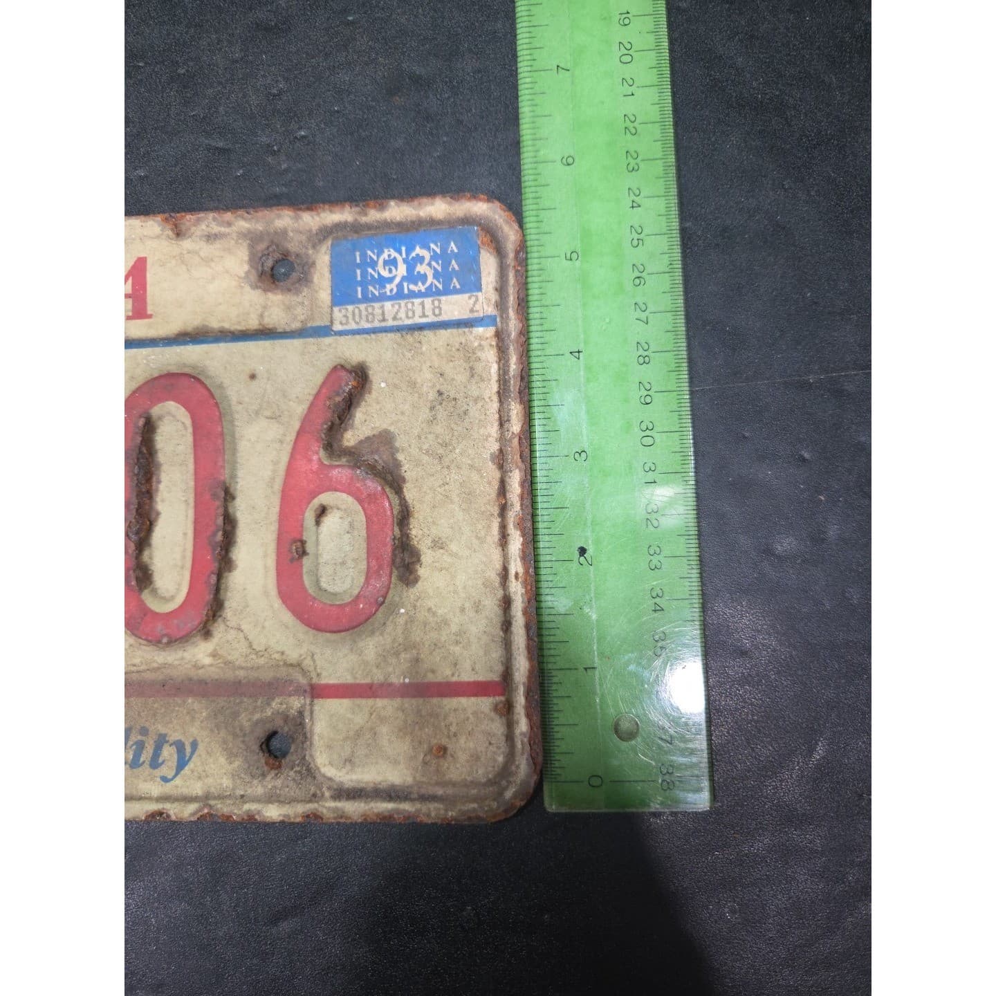 Indiana License Plate Hoosier Hospitality RV 11606, Vintage 1993, Rust Patina - Thumbnail 5