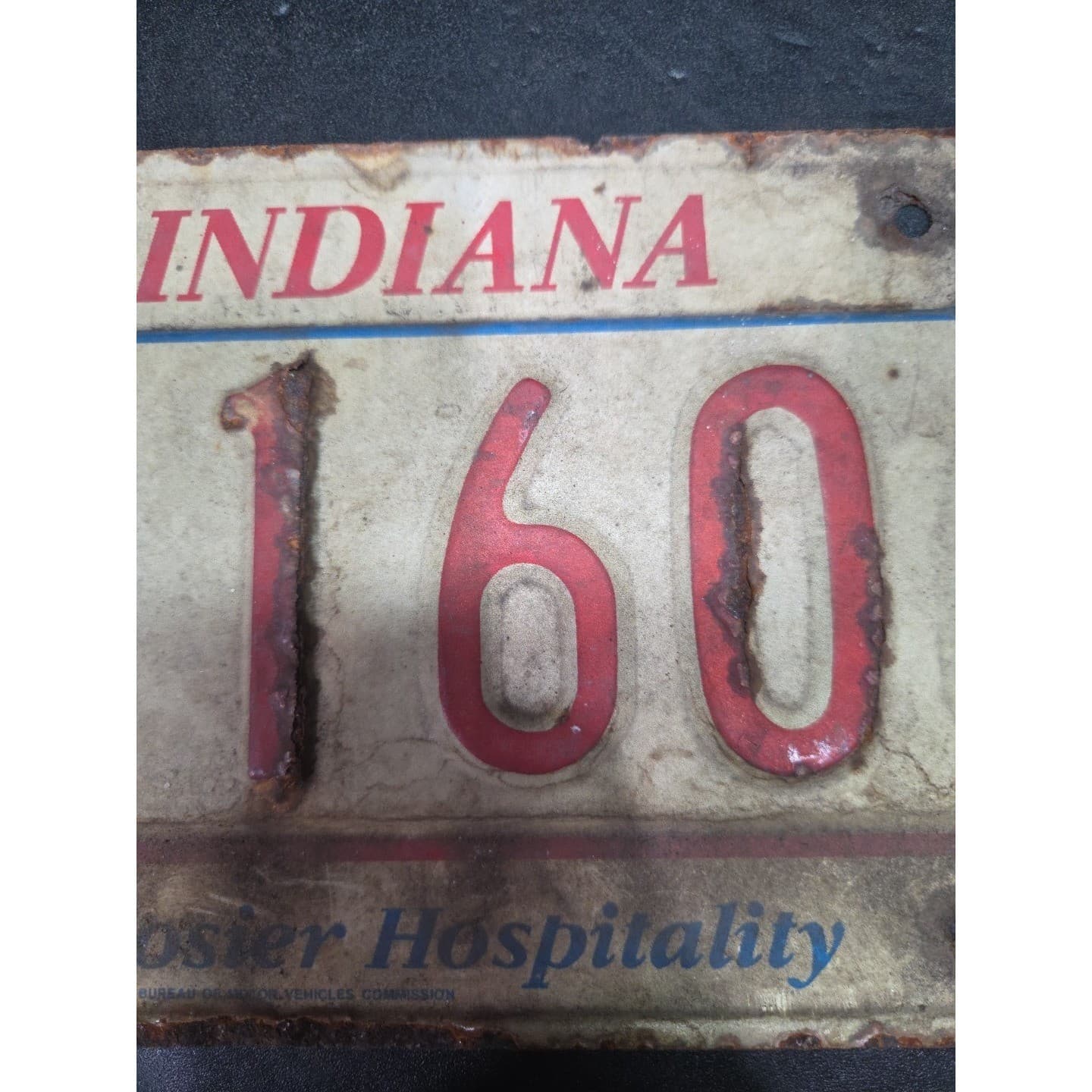 Indiana License Plate Hoosier Hospitality RV 11606, Vintage 1993, Rust Patina - Thumbnail 6