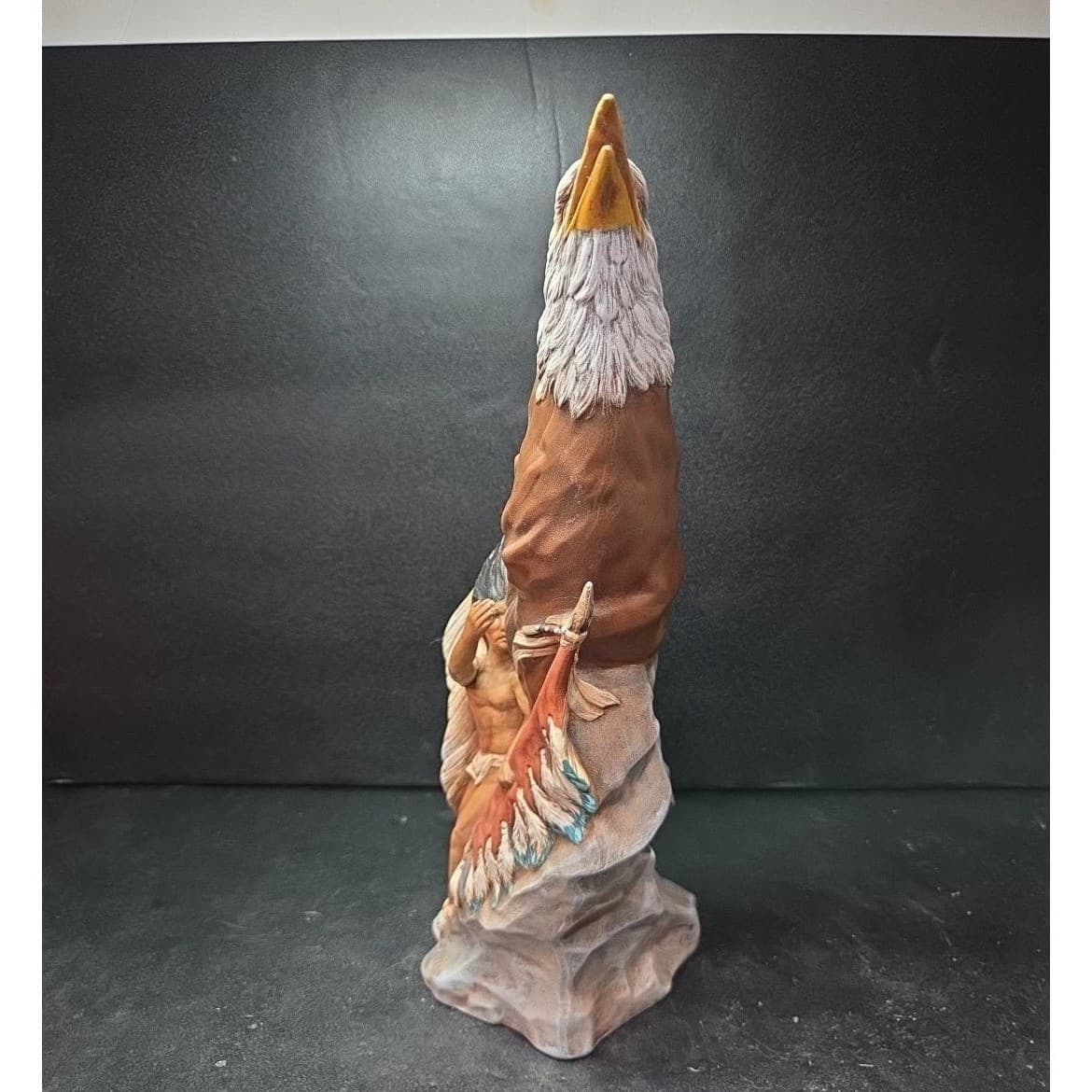 Native American Inspired Eagle Warrior Sculpture, Hand-Painted Ceramic Figurine - Thumbnail 5