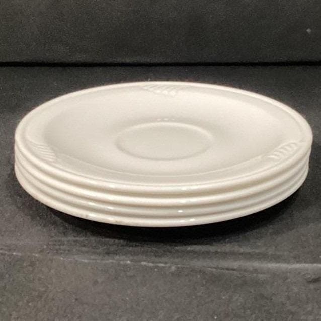 Corning Corelle Pyroceram Cordon Blanc White Embossed Swirl 4 TEA CUP Saucers - Thumbnail 9