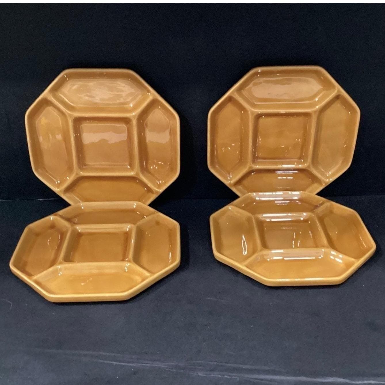 Gien Cousances 5-Section Enameled Plates, Set of 4, French Fondue Divided Dish - Thumbnail 6