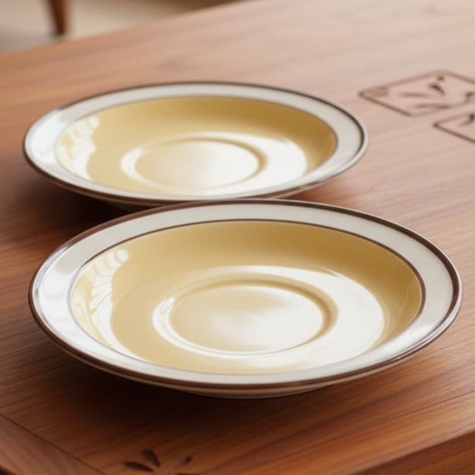 Sandalwood by Celebrity Saucers, Set of 2, Genuine Stoneware Japan, Mid-Century