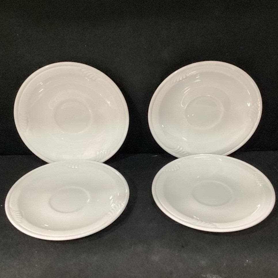 Corning Corelle Pyroceram Cordon Blanc White Embossed Swirl 4 TEA CUP Saucers - Thumbnail 7
