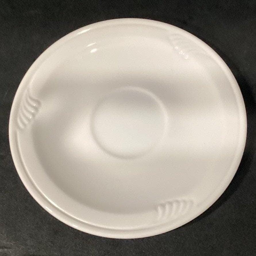 Corning Corelle Pyroceram Cordon Blanc White Embossed Swirl 4 TEA CUP Saucers - Thumbnail 6