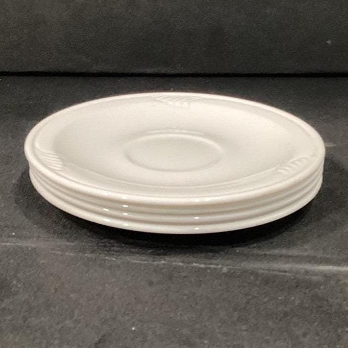 Corning Corelle Pyroceram Cordon Blanc White Embossed Swirl 4 TEA CUP Saucers - Thumbnail 10