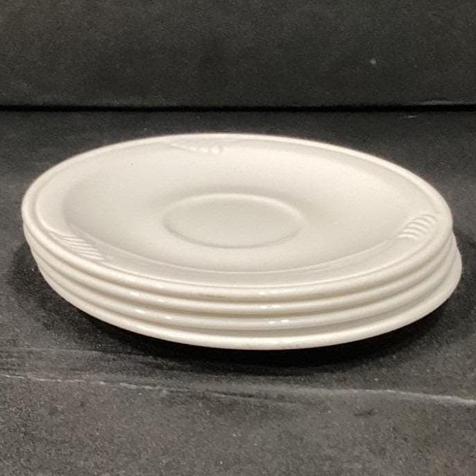 Corning Corelle Pyroceram Cordon Blanc White Embossed Swirl 4 TEA CUP Saucers - Thumbnail 8