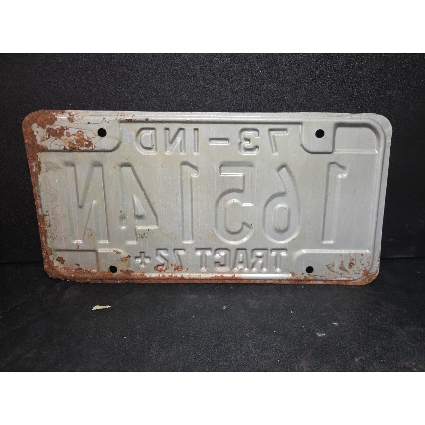 Indiana Tractor License Plate 16514N, Red White Hoosier State, Vintage 73-IND - Thumbnail 2