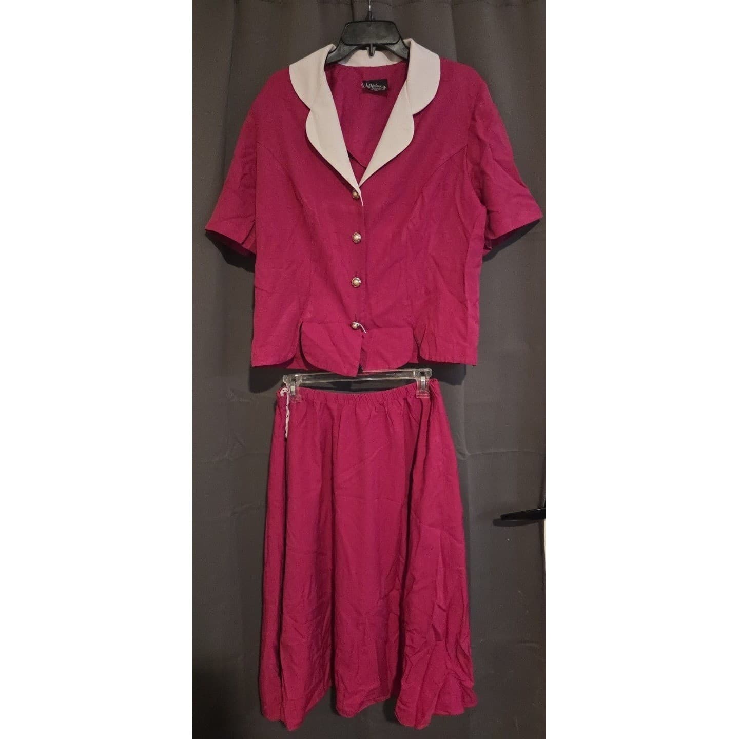 Whirlaway Frocks Magenta Pink 2 Piece Skirt Set, Scalloped Collar, Retro Vintage - Thumbnail 2