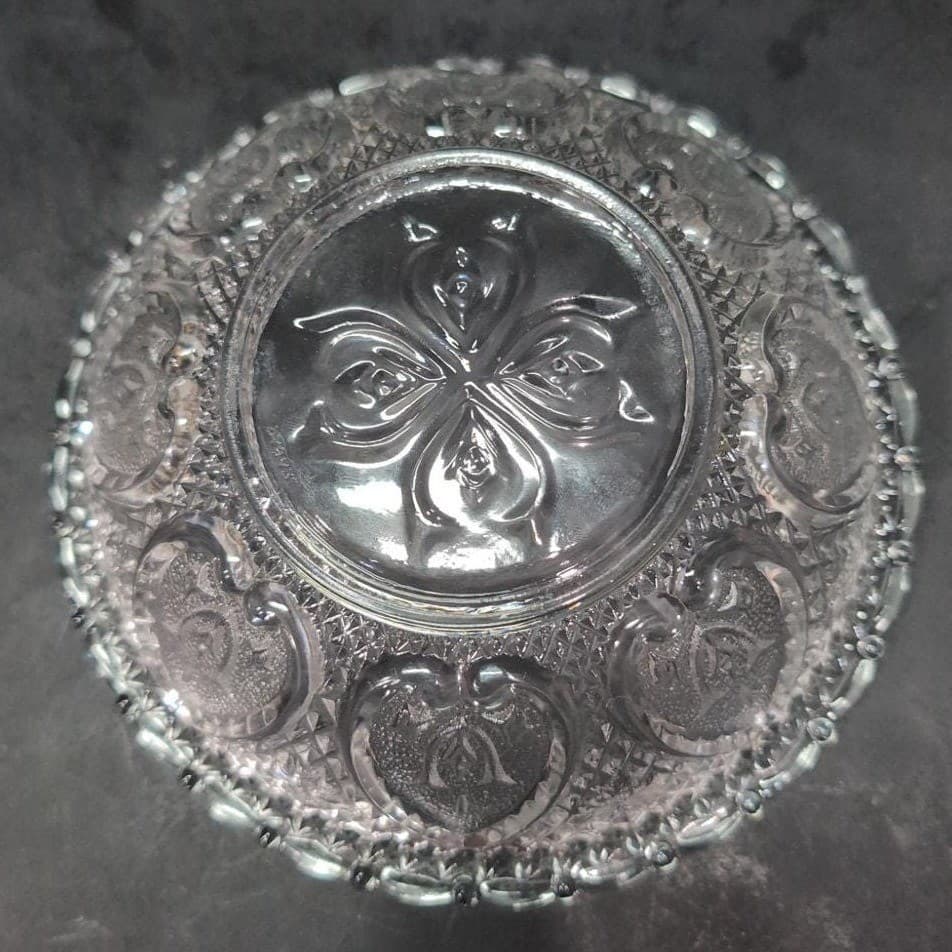 Pasari Indonesia Lidded Candy Dish, Hearts & Flowers Pattern, Pressed Glass Jar - Thumbnail 6