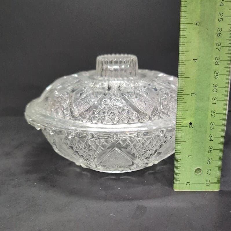Pasari Indonesia Lidded Candy Dish, Hearts & Flowers Pattern, Pressed Glass Jar - Thumbnail 8