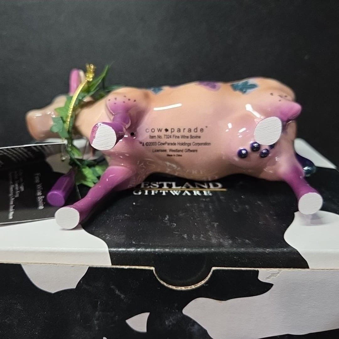 Cow Parade Fine Wine Bovine Figurine, Westland Giftware, #7324, Box and tag - Thumbnail 9
