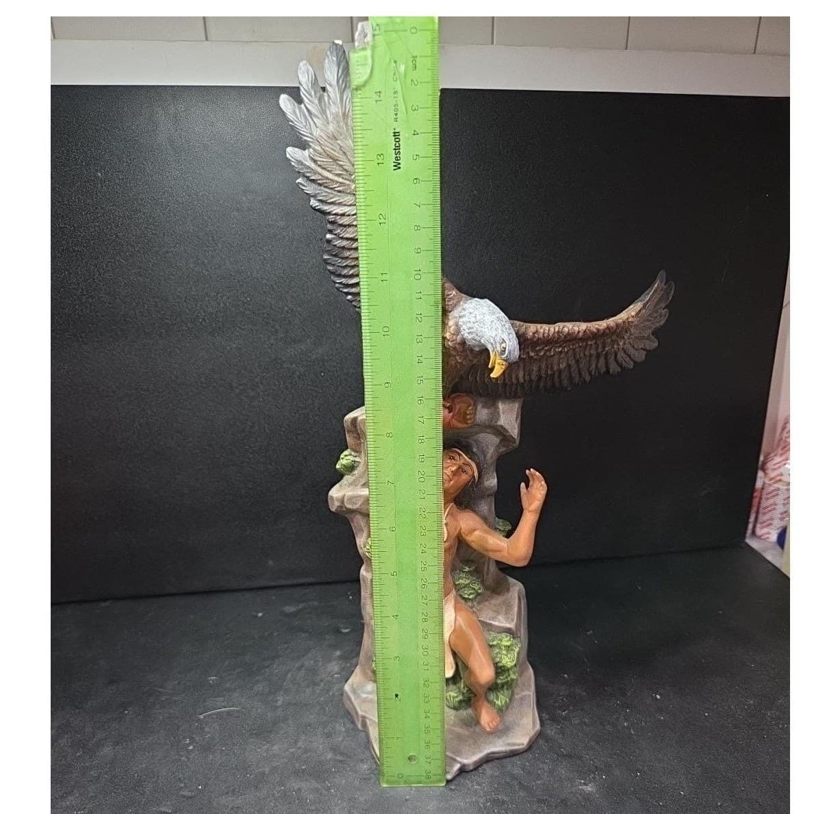 Native American Inspired Warrior & Eagle Figurine, Handcrafted Ceramic Sculpture - Thumbnail 8