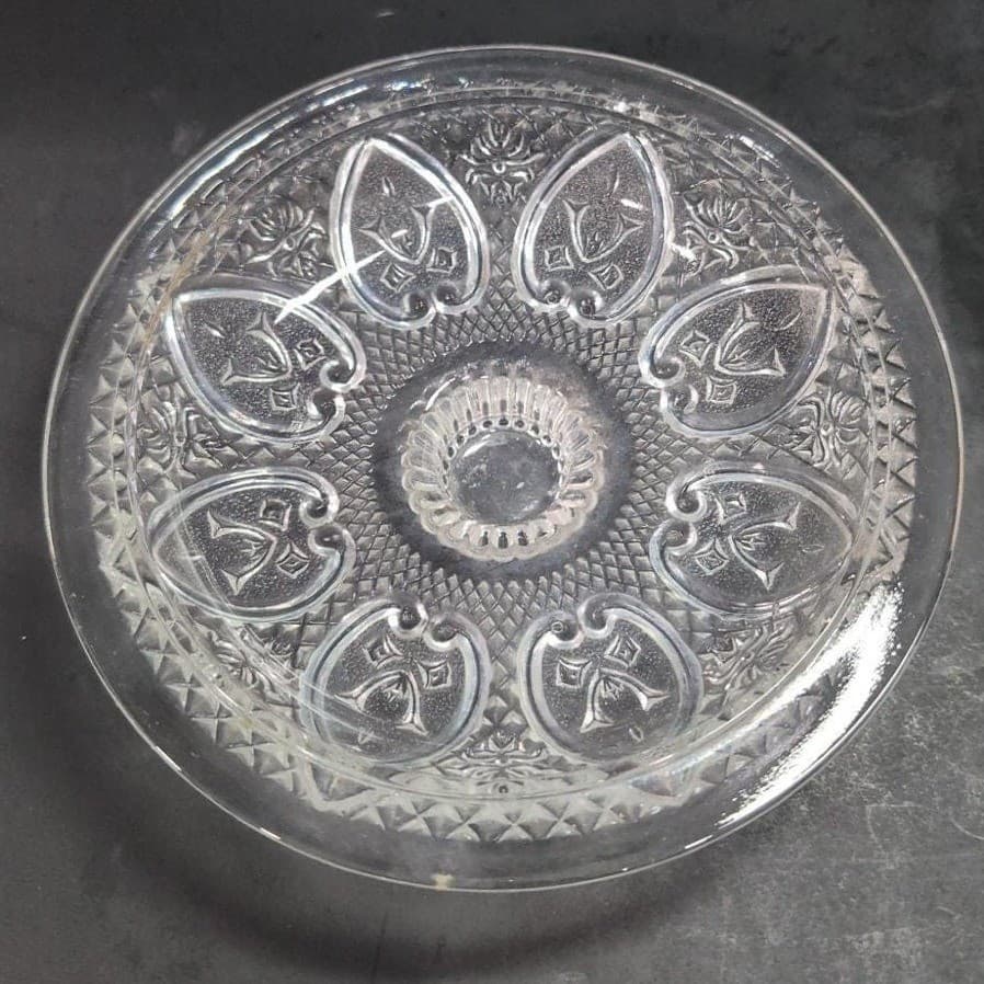 Pasari Indonesia Lidded Candy Dish, Hearts & Flowers Pattern, Pressed Glass Jar - Thumbnail 5