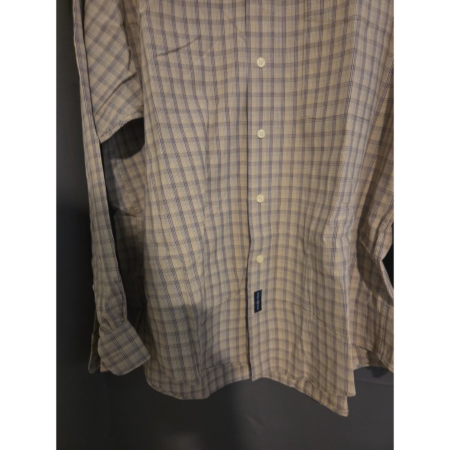 Gant Classic Poplin Button Down Shirt, Tan Blue Check Long Sleeve, Men's Large - Thumbnail 8