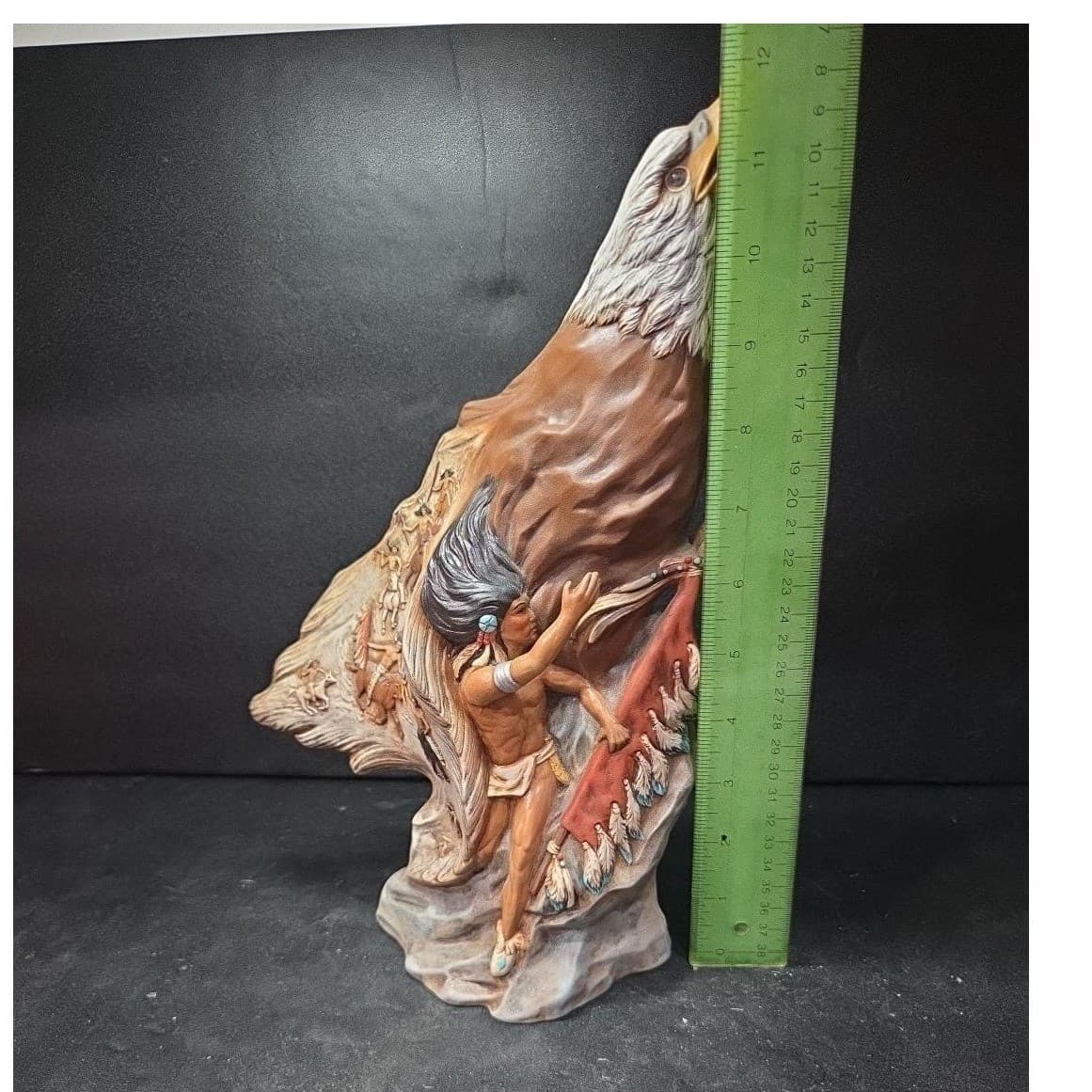Native American Inspired Eagle Warrior Sculpture, Hand-Painted Ceramic Figurine - Thumbnail 9