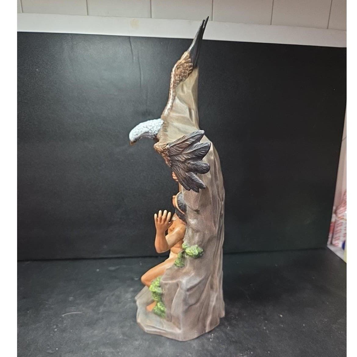 Native American Inspired Warrior & Eagle Figurine, Handcrafted Ceramic Sculpture - Thumbnail 6