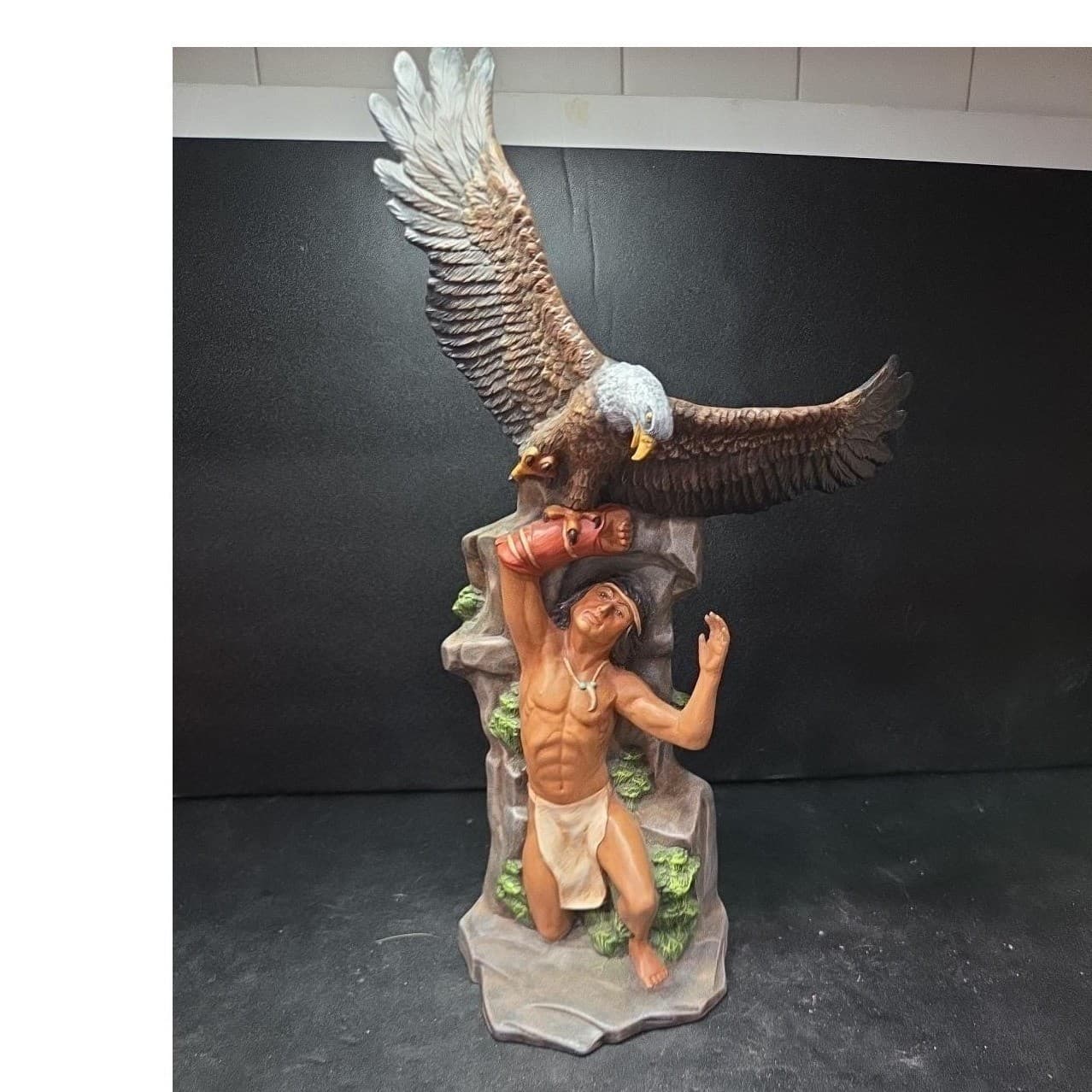 Native American Inspired Warrior & Eagle Figurine, Handcrafted Ceramic Sculpture - Thumbnail 2