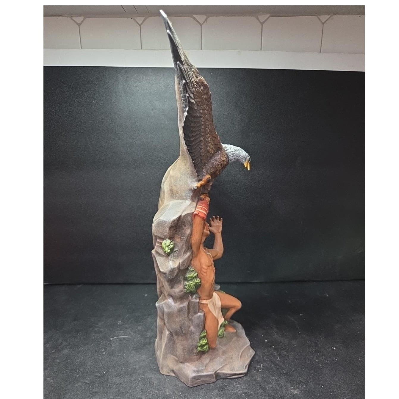 Native American Inspired Warrior & Eagle Figurine, Handcrafted Ceramic Sculpture - Thumbnail 4