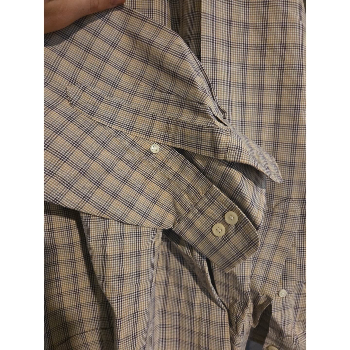 Gant Classic Poplin Button Down Shirt, Tan Blue Check Long Sleeve, Men's Large - Thumbnail 9