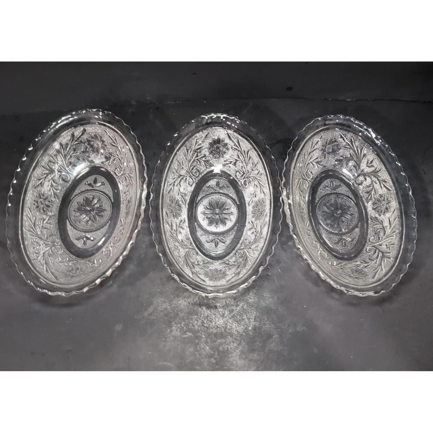 Anchor Hocking Clear Sandwich Pattern Oval Bowls, Set of 3, Vintage Replacements - Thumbnail 3