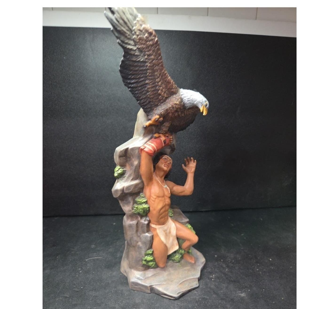 Native American Inspired Warrior & Eagle Figurine, Handcrafted Ceramic Sculpture - Thumbnail 3