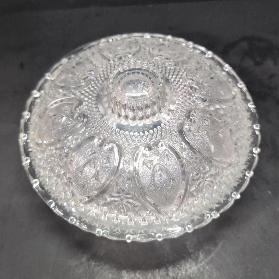 Pasari Indonesia Lidded Candy Dish, Hearts & Flowers Pattern, Pressed Glass Jar - Thumbnail 3