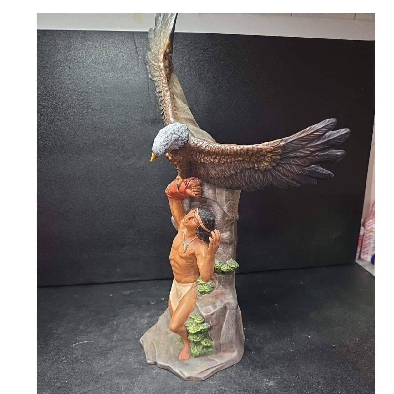 Native American Inspired Warrior & Eagle Figurine, Handcrafted Ceramic Sculpture - Thumbnail 7