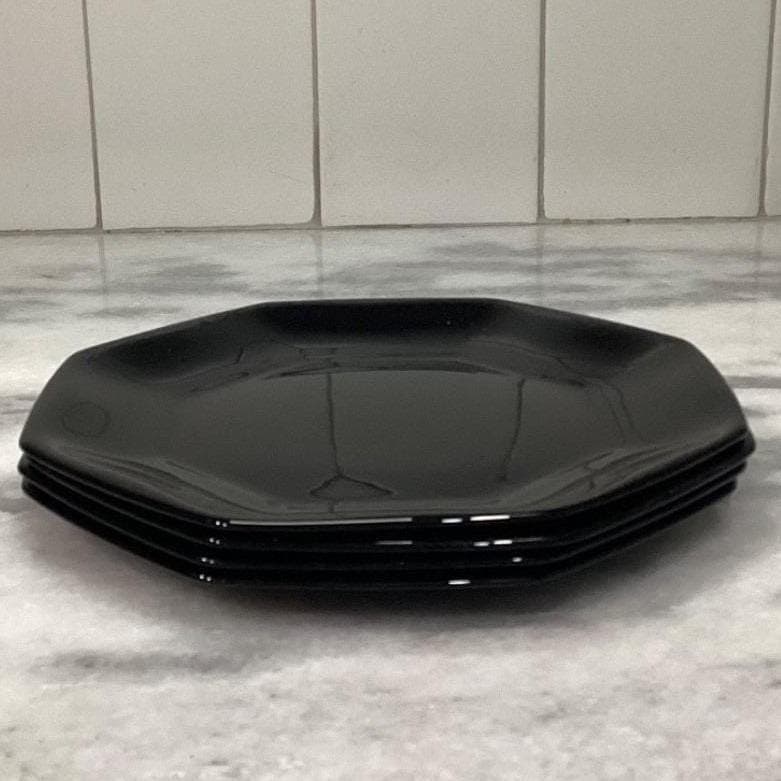 Arcopal Novoctime Black Salad Plates, Set of 4, Vintage Dinnerware, Tableware - Thumbnail 9