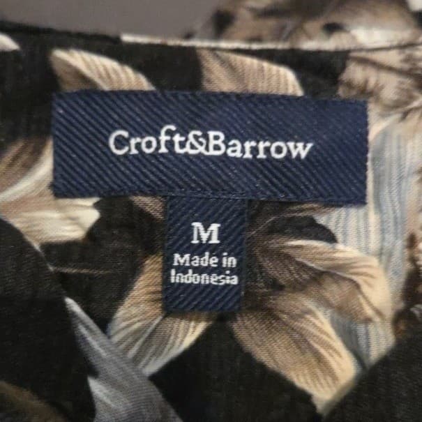 Croft & Barrow Rayon Tropical Palm Island Print Camp Shirt Black, Men's Medium - Thumbnail 5