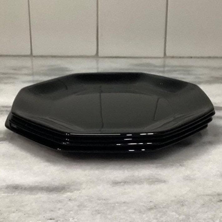 Arcopal Novoctime Black Salad Plates, Set of 4, Vintage Dinnerware, Tableware - Thumbnail 6