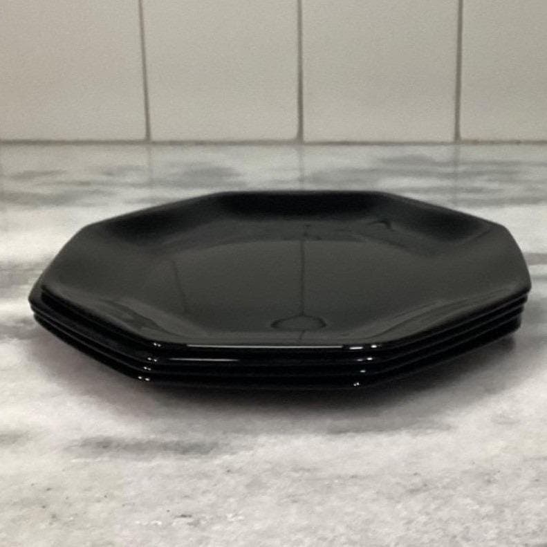 Arcopal Novoctime Black Salad Plates, Set of 4, Vintage Dinnerware, Tableware - Thumbnail 8