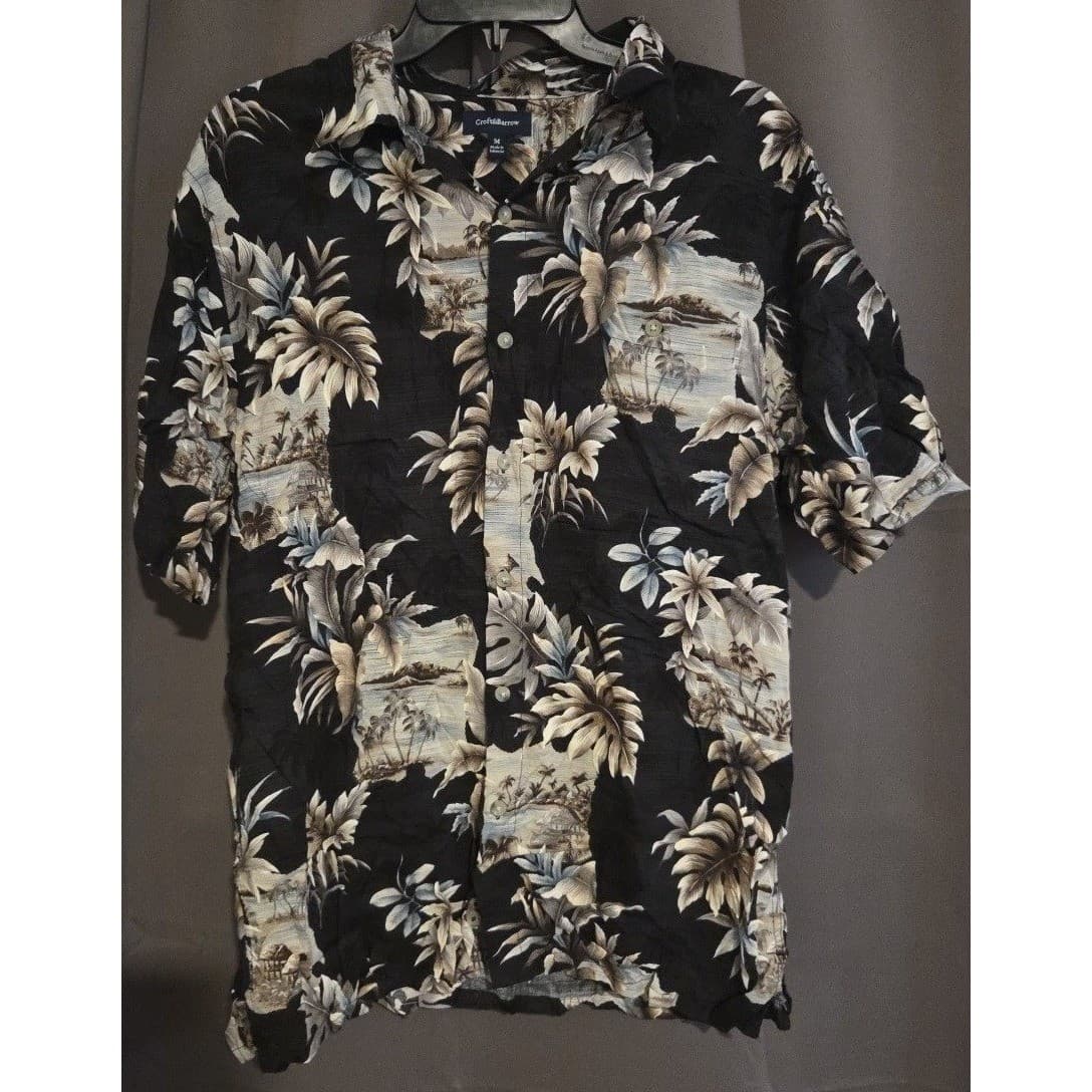 Croft & Barrow Rayon Tropical Palm Island Print Camp Shirt Black, Men's Medium - Thumbnail 3