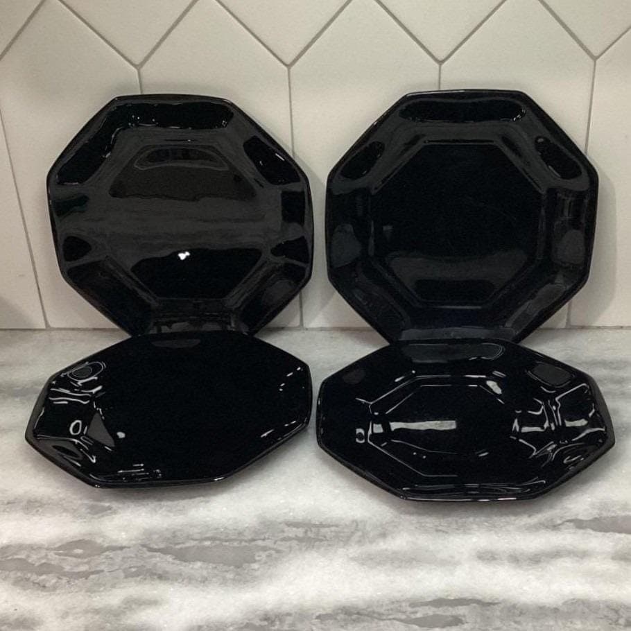 Arcopal Novoctime Black Salad Plates, Set of 4, Vintage Dinnerware, Tableware - Thumbnail 2