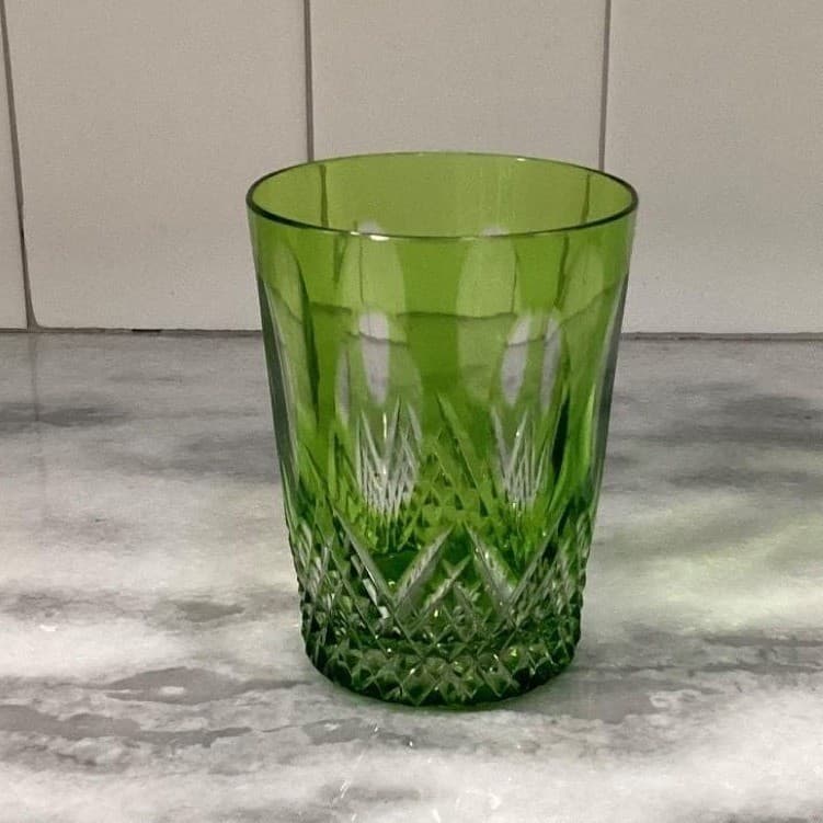 Nachtmann Traube Green Lowball Tumbler, Cut Crystal Rocks Glass, Emerald Barware - Thumbnail 6