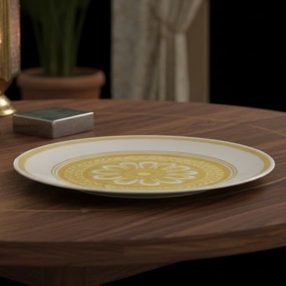 Royal China Cavalier Ironstone Casablanca Dinner Plate, Yellow Floral Medallion
