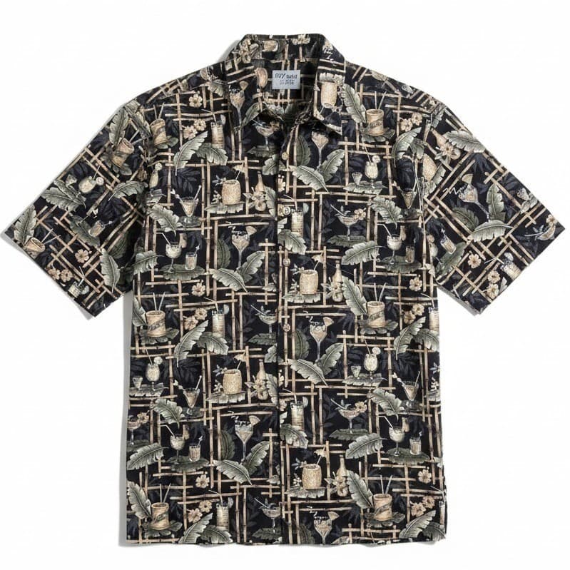 Windham Pointe Tropical Cocktail Bamboo Print Cotton Button Down, Men's Small