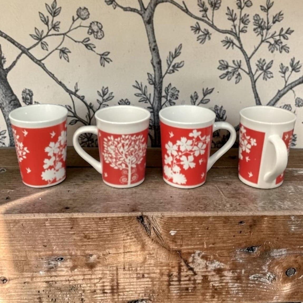 Royal Norfolk Tree Of Life Coffee Cups, Set of 4, Vintage Inspired Drinkware