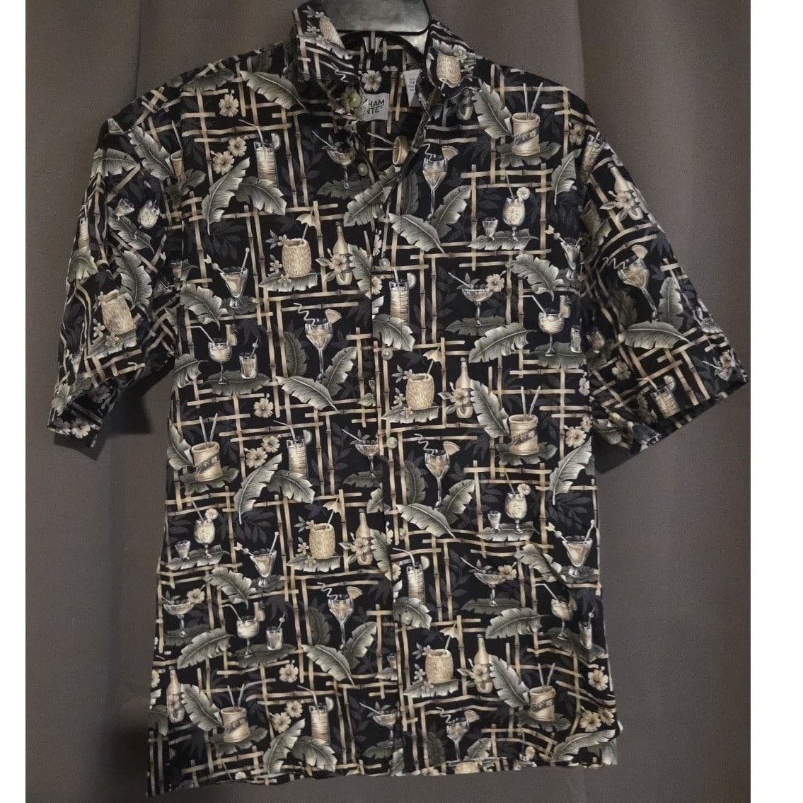 Windham Pointe Tropical Cocktail Bamboo Print Cotton Button Down, Men's Small - Thumbnail 3