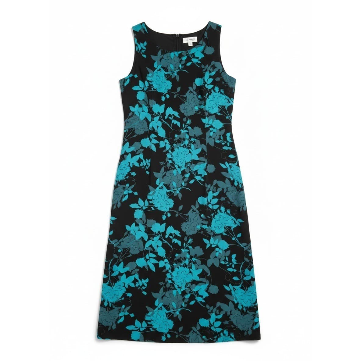 D.J. Summers Teal Floral Sleeveless Midi Sheath Dress, Black, Women's Size 10
