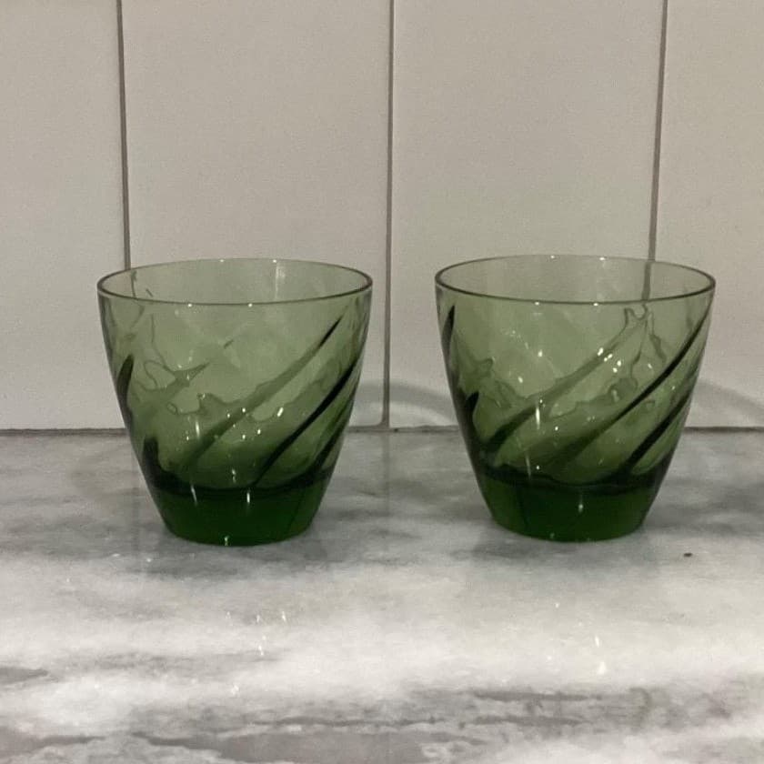 Libbey Avocado Green Swirl Lowball Tumblers, Set of 2, Vintage Glass Drinkware - Thumbnail 7