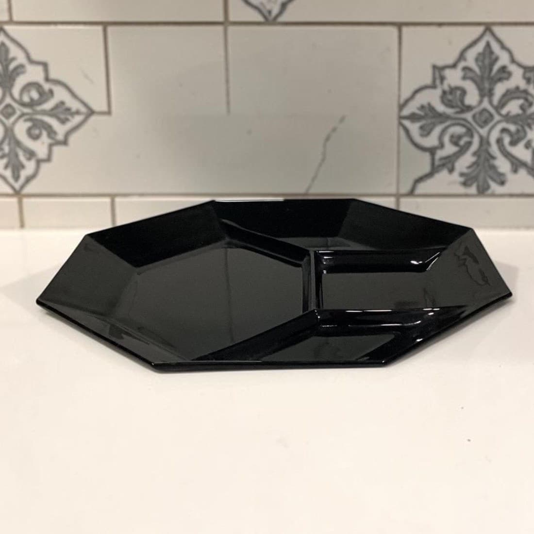 Arcoroc Octime Black Divided Dinner Plate, Vintage French Dinnerware, Tableware